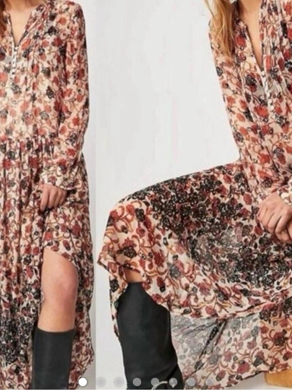 Free People Cream Floral Maxi Dress with Rust and Black Accents
